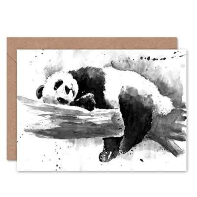 Image of Wee Blue Coo Panda Sleeping Watercolour Greeting Card With Envelope Inside Premium Quality