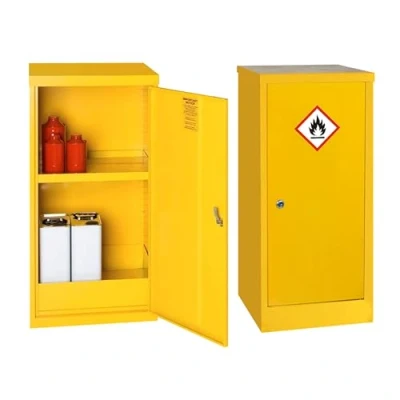 Image of Dangerous Substance COSHH Cabinet Premium Flammable Liquid Storage Leak Proof Sump. Corrosion Resistant Powder Hi Visibility Yellow 910mm High x 457mm Wide Deep (15 Litre)