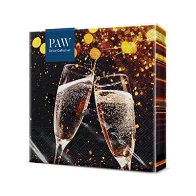 Image of PAW napkins 3 Ply (33 x 33 cm) I 20 pieces Perfect for birthdays, parties, weddings, communion and celebrations Paper colorful champagne, glasses, soap bubbles, New Year&#039;s Eve Sparks