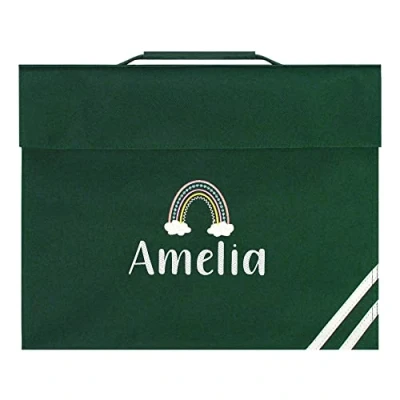 Image of TeddyTs Personalised Boho Rainbow Name School Book Bag (Green), 36cm x 30cm