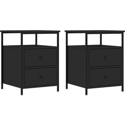 Image of vidaXL Bedside Cabinets 2 pcs Black 44x45x60 cm Engineered Wood