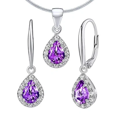 Image of SILVEGO FNJS1032AM Women 925 Sterling Silver Jewellery Set with Genuine Amethyst Earrings and Necklace