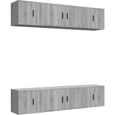 Image of vidaXL 6 Piece TV Cabinet Set Grey Sonoma Engineered Wood