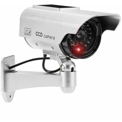 Image of JUSTOP Dummy CCTV Camera Outdoor/Indoor Waterproof With Reality LED Light Solar Or Battery Powered Silver