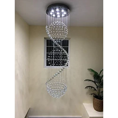 Image of Dst Spiral Sphere Crystal Chandelier Ceiling Lights, Spectacular Droplet LED Light Fixture, Flush Mount Pendant Lamp for Living Room Hotel Entryway Hallway Foyer Romantic Decor, Size: D50cm H180cm