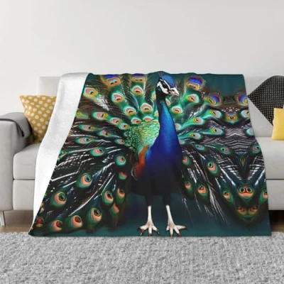 Image of YQxwJL Beautiful Peacock Print Flannel Fleece Blanket Soft Warm Throw for Couch Sofa Bed Outdoor