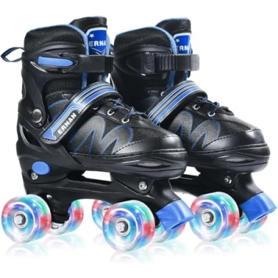 Image of ERNAN Roller skates Kids boots,8 Light up Wheels and 4 Sizes Adjustable.Rollerskates for Beginners, Suitable Indoor Outdoor (BLUE, L)