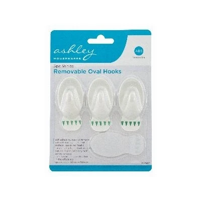 Image of 3x White 30mm x 50mm Oval Plastic SelfAdhesive Hooks By Ashley