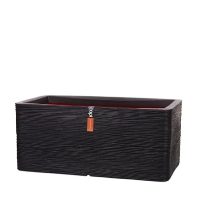 Image of CAPI EUROPE Planter rectangle Rib NL 73x39x32 Black Opening Ø31 Pot for indoor and outdoor use Shatterproof 100% recyclable KBLR963