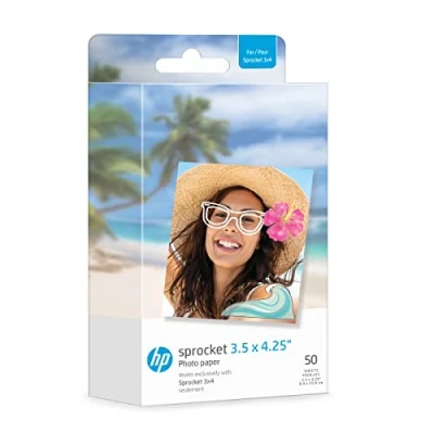 Image of HP Sprocket 3.5 x 4.25 Zink Sticky Backed Photo Paper (50 Pack) Compatible with 3x4 Printer