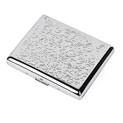 Image of Metal Cigarette Case for Women and Men, Portable Double Sided Spring Clip Open Case/Box， Holds 18 20 100mm Cigarettes (Silver)