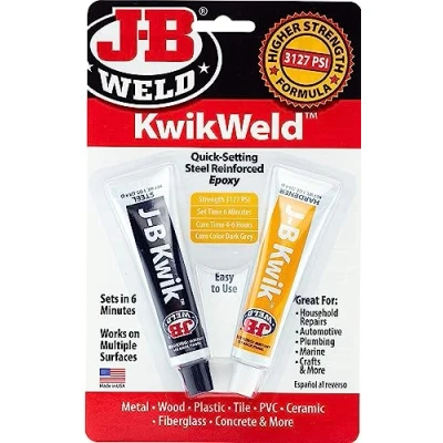Image of J B Weld 8276 Kwikweld Twin Tube Quick Setting Steel Reinforced 2 Part Epoxy adhesive for Repair, Dark Grey, Two 1 oz tubes