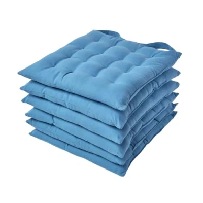 Image of HOMESCAPES Air Force Blue Seat Pads for Dining Chair, Set of 6 100% Cotton Chair with Straps, 40x40 cm