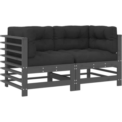 Image of vidaXL Corner Sofas with Cushions 2 pcs Grey Solid Wood Pine