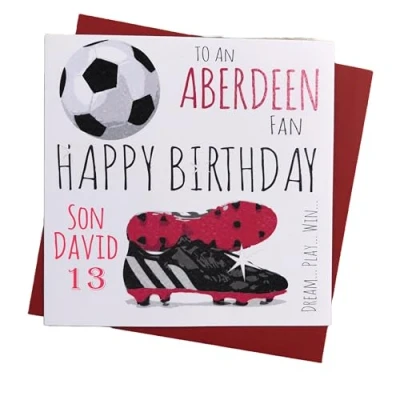 Image of WHITE COTTON CARDS PERSONALISED Aberdeen The Dons FC Football Club Fan Birthday Card (16 PER)