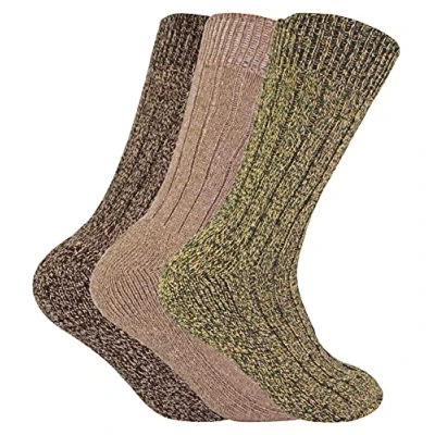 Image of 3 Pairs Mens Thick Cushioned Sole Winter Warm Wool Blend Walking Hiking Socks for Boots (6 11 uk, WB Brown)