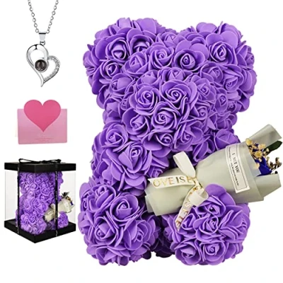 Image of POHOMEGK Rose Bear Gifts for Her Christmas Women Women, Teddy Wife Girlfriend, Flower Grandma