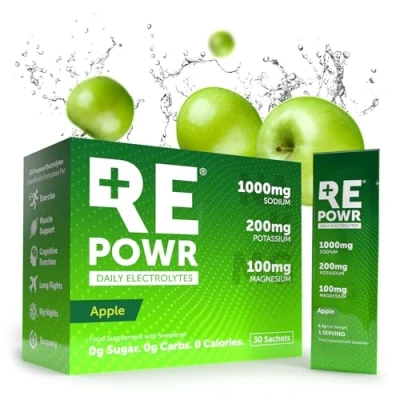 Image of REPOWR Daily Electrolytes Apple Flavour Sugar Free Electrolyte Powder Sachets Hydration for Healthy Diets, Fasting and Exercise 30