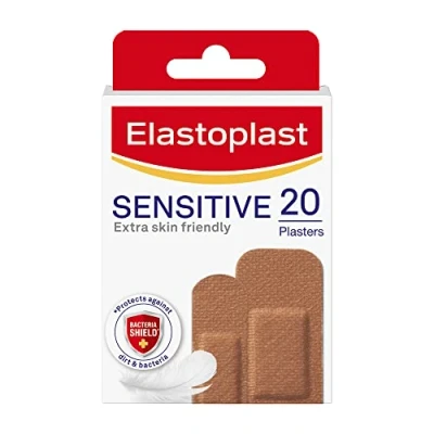 Image of Elastoplast Sensitive Hypoallergenic Plasters Medium (20 Plasters), Everyday for Painless Removal, Soft and Breathable Fabric Plasters, Strong Adhesive, Skin Tone