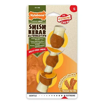 Image of Nylabone Extreme Tough Dog Chew Toy, Shish Kebab, Chicken Jerky Flavour, Mess Free, Small, for Dogs up to 11 Kg, S