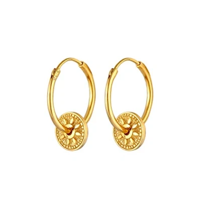 Image of Elli Earrings Woman Creole Pendant Coin Sun Antique in 925 Sterling Silver