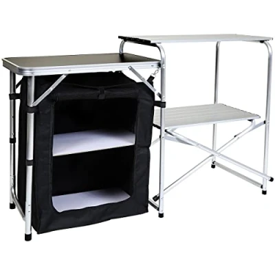 Image of Charles Bentley Odyssey, Folding Kitchen Unit, Small, Camping Storage Portable, Outdoor Cooking, Lightweight, Foldable, Easy Assembly, Windshield, Mesh Panelling, Carry Bag (120x46x80cm)