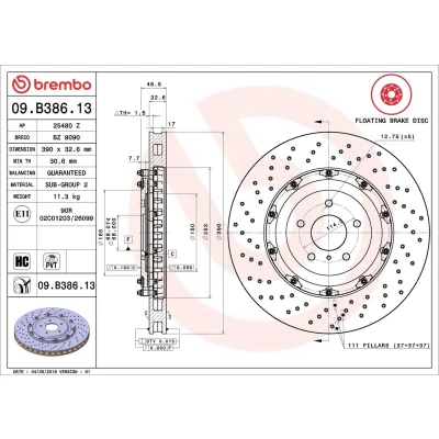 Image of 40206KB50A, 40206KJ10A Brake disc BREMBO TWO PIECE FLOATING DISCS LINE 09.B386.13