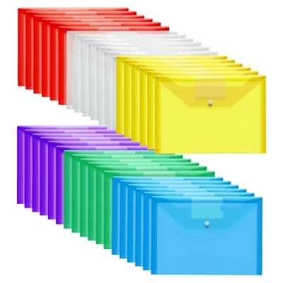 Image of Plastic Wallets Folders 36 Pack A4 Document Folder Popper Wallet with Button Closure