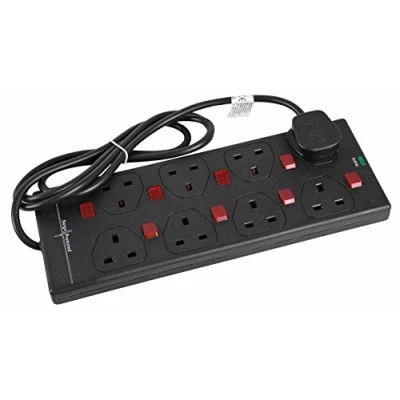 Image of pro elec 5 m 8 Way Gang Surge Protected Switched Neon Extension Lead Black