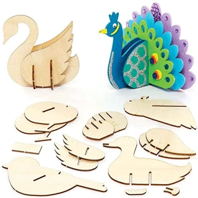 Image of Baker Ross FC705 Bird Woodcraft Model Kits, Arts and Crafts for Kids,brown Pack of 5