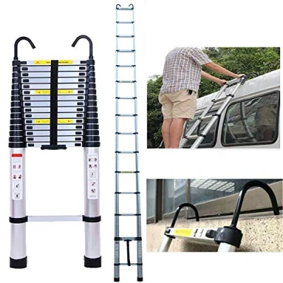Image of Autofather 6.2m Telescoping Ladder w/Detachable Safety Hook, Aluminum Telescopic Extension Tall Multi Purpose Loft Ladder, 150kg/330lb Capacity, Safe &amp; Compact