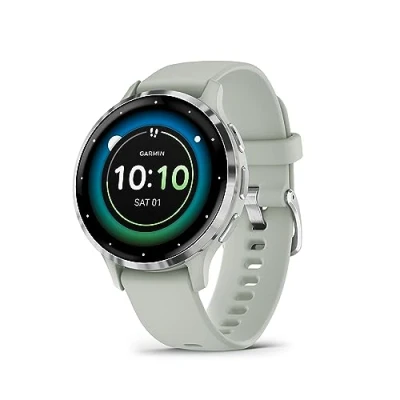 Image of Garmin Venu 3S, AMOLED GPS smaller sized Smartwatch, All day Advanced Health and Fitness Features, Voice Functionality, Music Storage, Wellness Smartwatch with up to 10 days battery life, Sage Grey