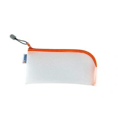 Image of HERMA 20006 Zip Cosmetic Bag, transparent (23 x 11 cm) small zippered travel pouch for mobile phone, charging cable, cosmetics, pens, keys, clear toiletry bag with zipper in orange