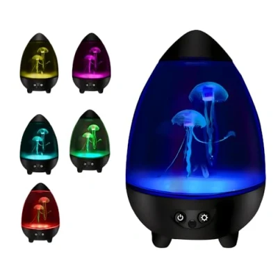 Image of Playlearn Sensory Synthetic Jelly Fish Lamp Tank Aquarium Mood Lamp,LED Jellyfish Night Light Plastic USB Powered for Room Decor,Home Bedroom Accessories