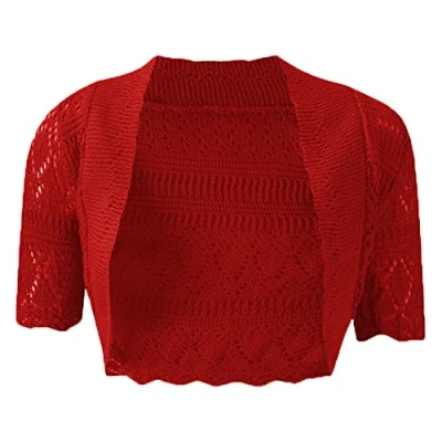 Image of New Womens Knitted Ladies Bolero Short Sleeve Cardigan Crochet Shrug (Medium(UK12 14)(US8 10)(EU40 42), Red)