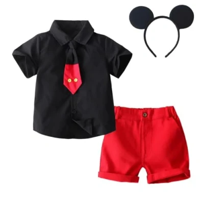 Image of Lito Angels Mickey Costume Fancy Dress Up Suit Set with Mouse Ears Headband and White Gloves for Kids Boys Age 6 Years (Tag number 130)
