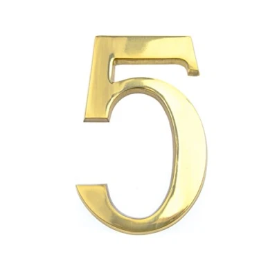 Image of HUBER House Number 5 Shiny Brass 20 cm Elegant 3D Design