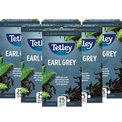 Image of Tetley Earl Grey Tea, Black 150 Teabags, Pack of 6 x 25