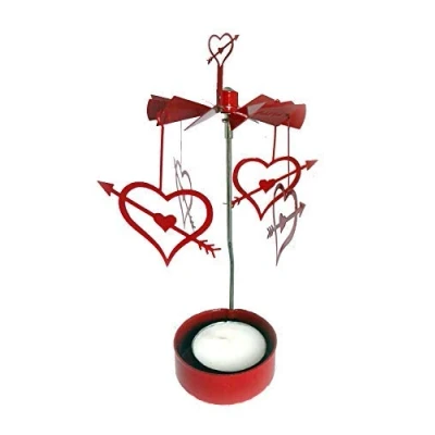 Image of Verano Rotating Tea Light Candle Holder Red Spinning Tealight for Home Festival Decoration Heart Shape