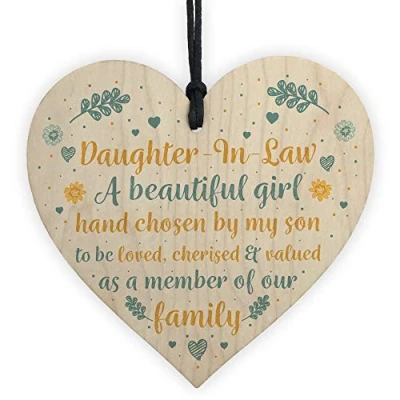 Image of RED OCEAN Daughter In Law Gift Handmade Wooden Heart Plaque Birthday Friendship Friend Chic Sign