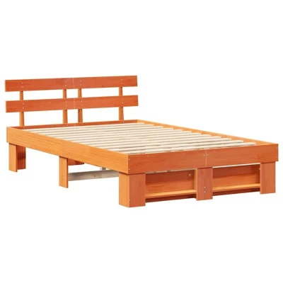 Image of With Headboard Wax brown 120 x 200 cm Solid pine wood Vidaxl