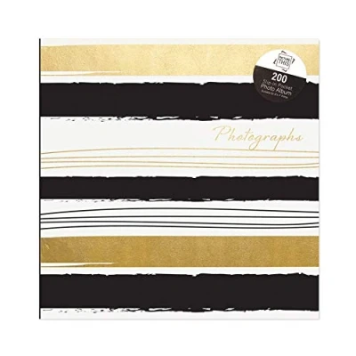 Image of Tallon Black &amp; Gold Stripes 6x4 Photo Album Memo Slip in Holds 200 Photos