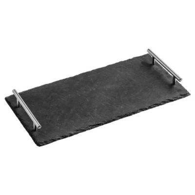 Image of Ideal For Dinner Parties Slate Tray Stainless Steel Handles (H4 x W40 D20cm)