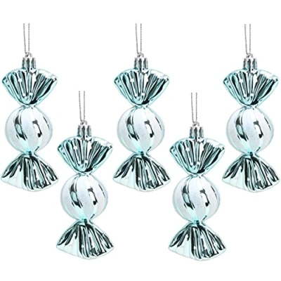 Image of Christmas Concepts® Pack of 5 110mm Large Sweet Shaped Baubles Shiny &amp; Glitter Decorated (Ice Blue)