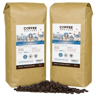 Image of Coffee Masters Swiss Water Decaf Beans 2kg (2x1kg) 100% Arabica Naturally Decaffeinated Great Taste Award Winner
