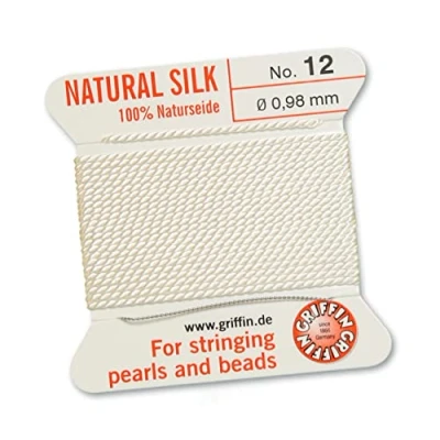 Image of Griffin 100% Natural Silk Beading Cord String Thread White 2 metres with one Needle Size 0.98mm