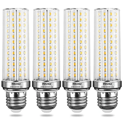 Image of WEDNA E27 LED Corn Bulbs, 20W (Equivalent to 150W), Warm White 3000K, 2000Lm, 129 LEDs, 360 Beam Angle, Not Dimmable, 4 Pack
