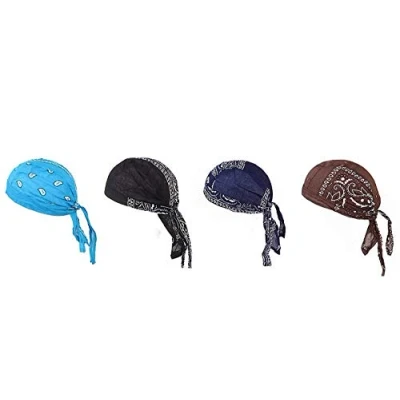 Image of Ulalaza Breathable Bandana Hat Cotton Durag Headwrap Pirate Cap Skull Caps Mens Womens