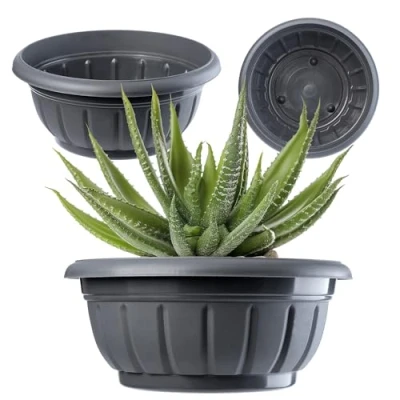 Image of KADAX Flower Bowl, Outdoor Planter, Weatherproof Plastic Flowerpot in various sizes, Round Plant Pot for Garden, Balcony and Terrace, Durable (⌀20 cm, Anthracite)