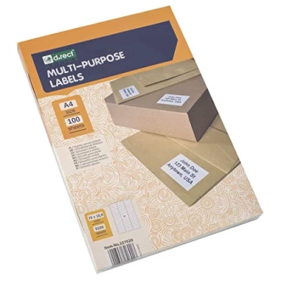 Image of D.RECT Adhesive Labels Universal (70x16.9mm on A4) Self Printable 100 Sheets Package 51 Sheet 5100 Pieces White